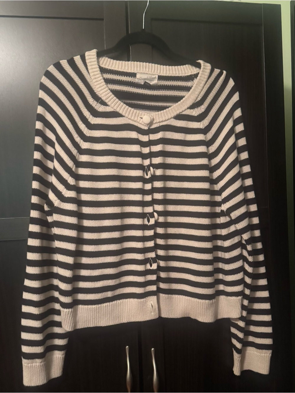 Universal Thread Black and Cream Striped Button-Front Cardigan Sweater